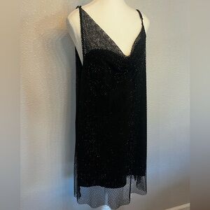 AQUA Bloomingdale’s Exclusive Chainmail Mini Dress W/ Sparkle Accents In Black 🖤